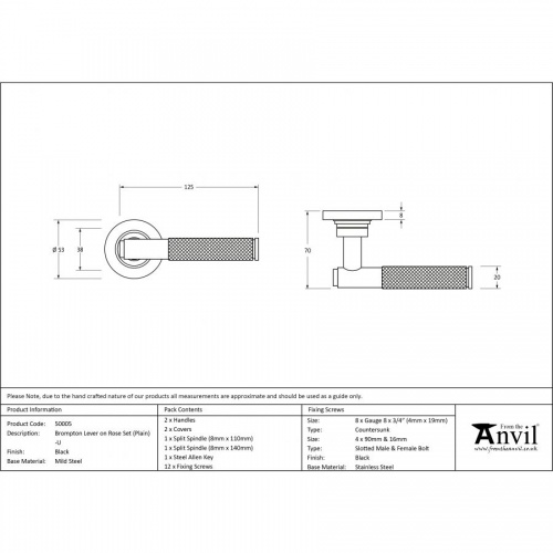 Black Brompton Lever on Rose Set (Plain Rose) - Unsprung